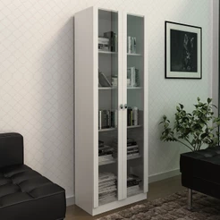 Estante Escritório Home Office 2 Portas De Vidro 4 Prateleiras Cannes 171x59 T01 Branco - Lyam Decor
