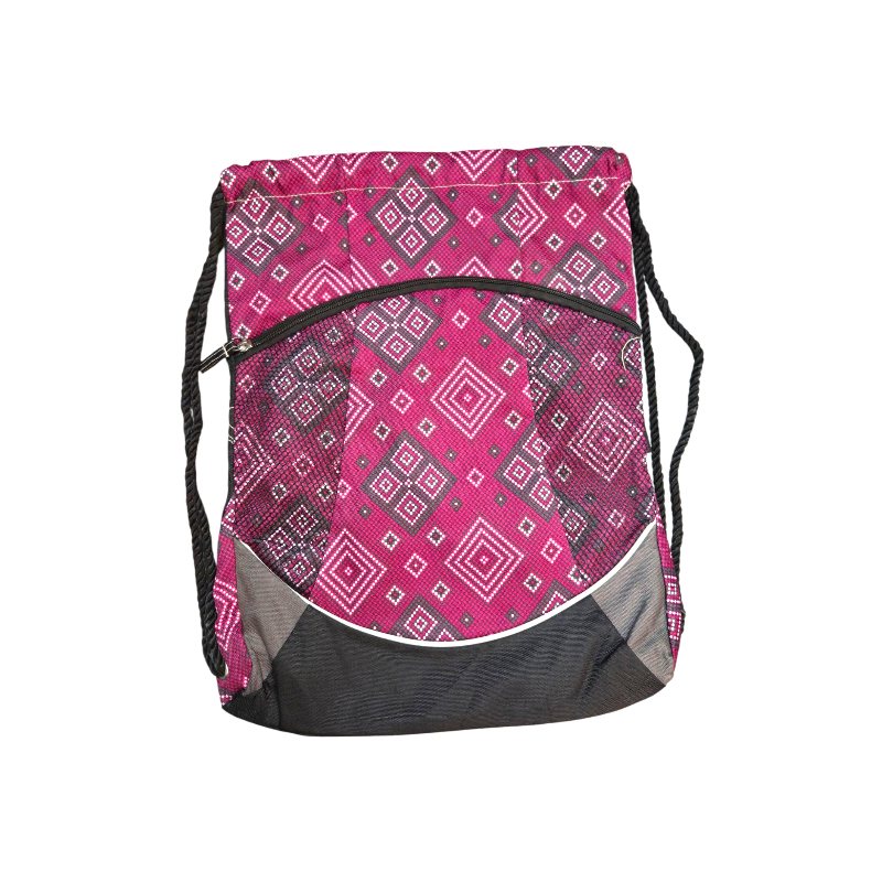 Mochila de Corda e Tecido MOCCTE Estampada Estilosa Versátil Tecido Resistente e Leve c/ Bolso e Tela