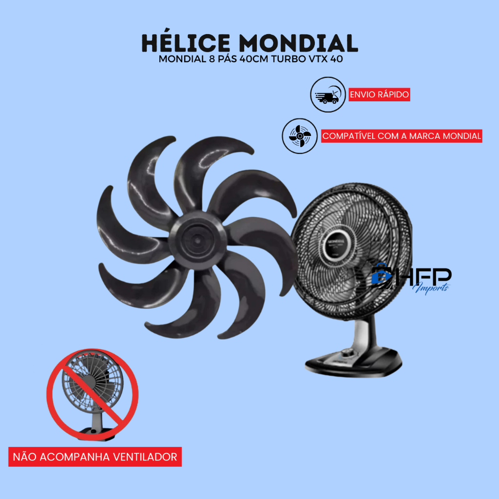 Hélice Para Ventilador Mondial 8 Pás 40cm Turbo VTX 40