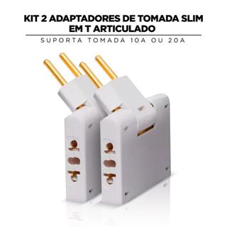Kit 2 Adaptadores de Tomada slim em T Articulado possui 3 tomadas sendo tanto para 10A ou 20A em Oferta na Shopee
