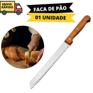 Faca De Inox E Cabo de Madeira Com Serra Para Cortar Pães Bolos De Cozinha Padarias