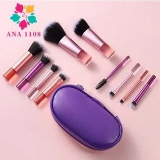 ANA1108 Kit 10 mini pincéis para Maquiagem com estojo bolsa para viagem