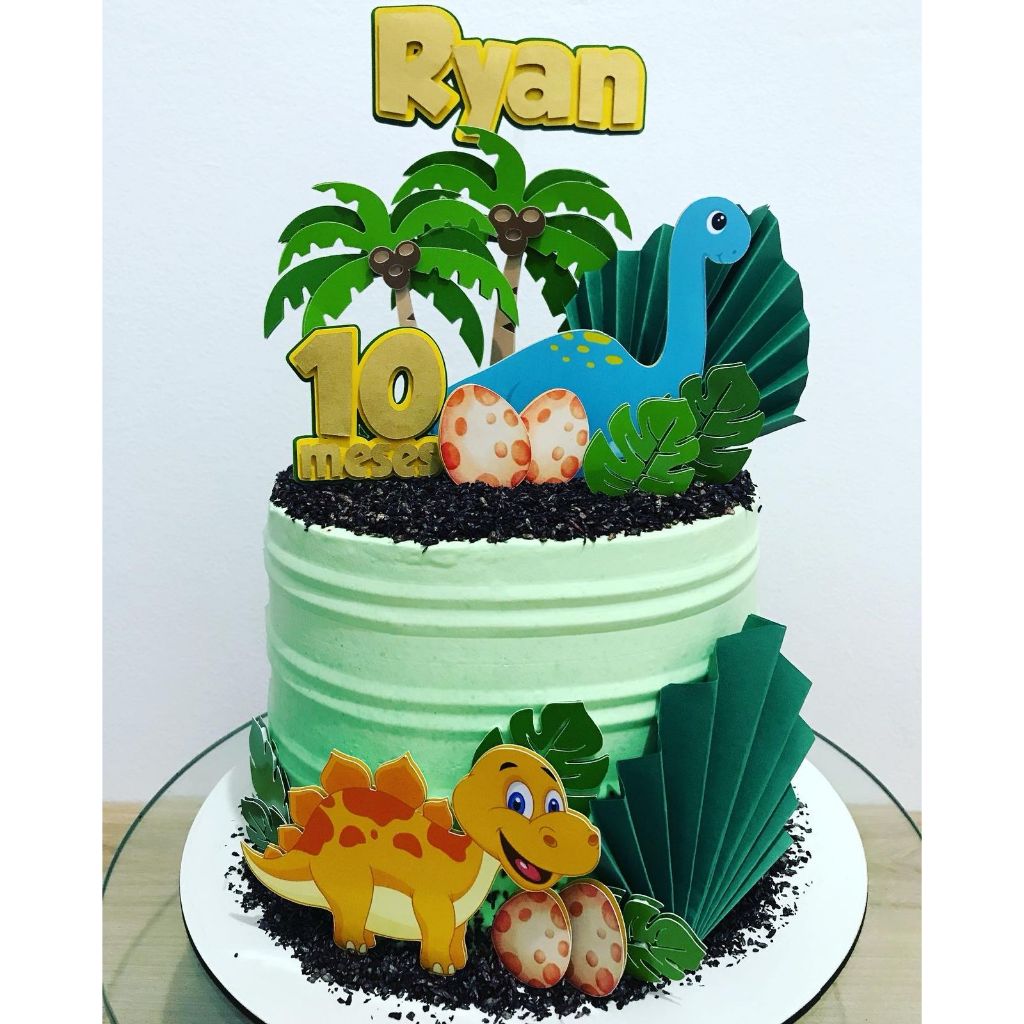 Topo de Bolo Dinossauro Baby Topo Personalizado Infantil menino Papel Enfeite de Bolo Decoração mesversário Aniversário