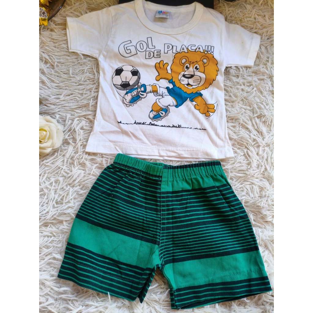 Conjunto Bebê Masculino, (Camiseta Manga Curta + Bermuda Sarja Listrada) Tam;. G, Marca; Dmbauer
