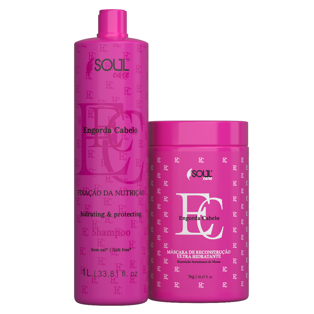 Kit Reconstrução Profissional Engorda Cabelo de Shampoo e Mascara Cronograma Capilar