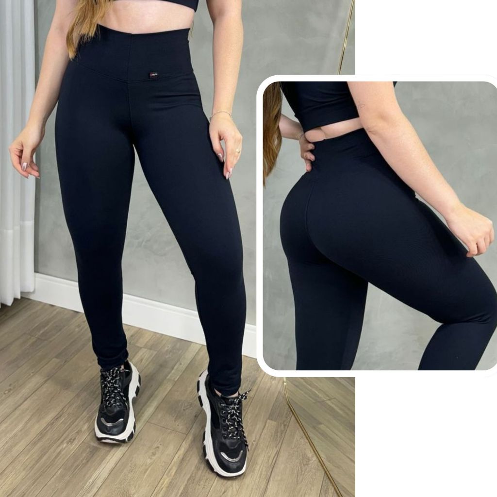 Calça Legging Zero Transparência Suplex Feminina Preta Cintura Alta Fitness Academia