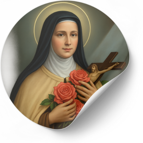 cartela 40 adesivos santa terezinha do menino jesus 3 cm de diâmetro