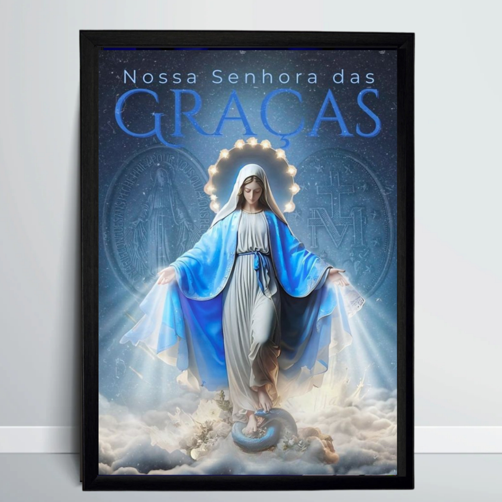 Quadro Nossa Senhora das Graças Medalha Milagrosa com Moldura 23x32cm