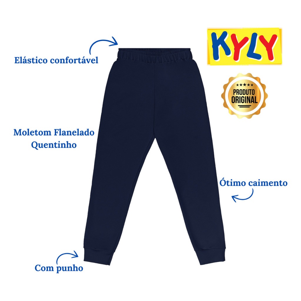 Calça Moleton Infantil Masculina Flanelada Com Punho 01 ao 16 Kyly em Oferta na Shopee