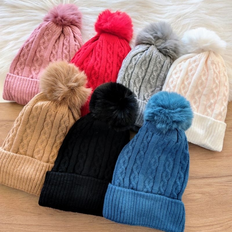 Touca De Lã Gorro Feminino Adulto Com Pompom E Forro De Pelúcia