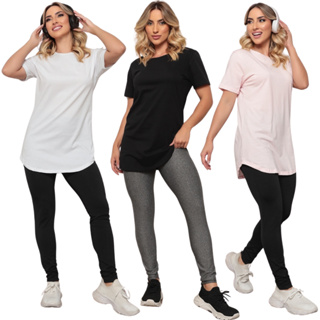 Kit 3 Blusas Feminina Longline Tapa Bumbum Cobre Legging Lisa Academia Fitness em Oferta na Shopee