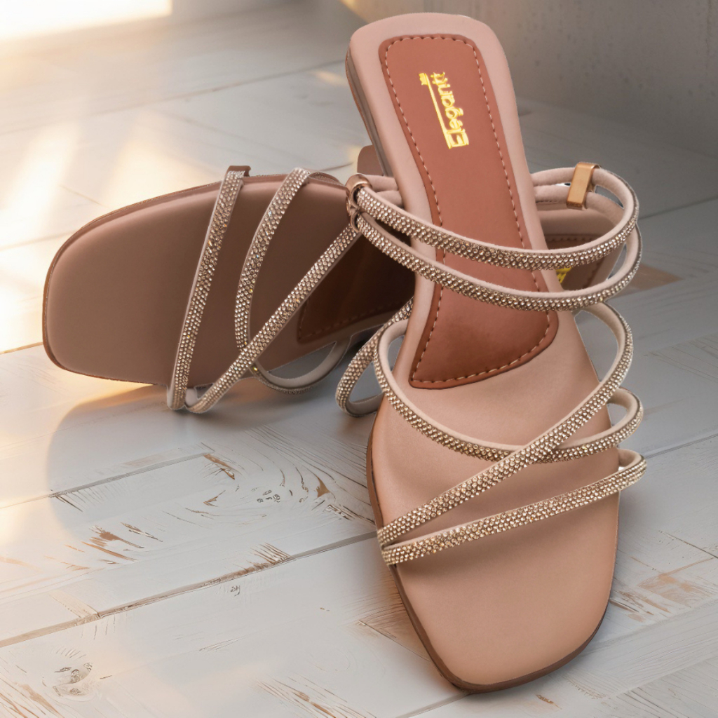 Sandália Rasteirinha Feminina com Tiras de Strass Brilhante – Elegantt em Oferta na Shopee