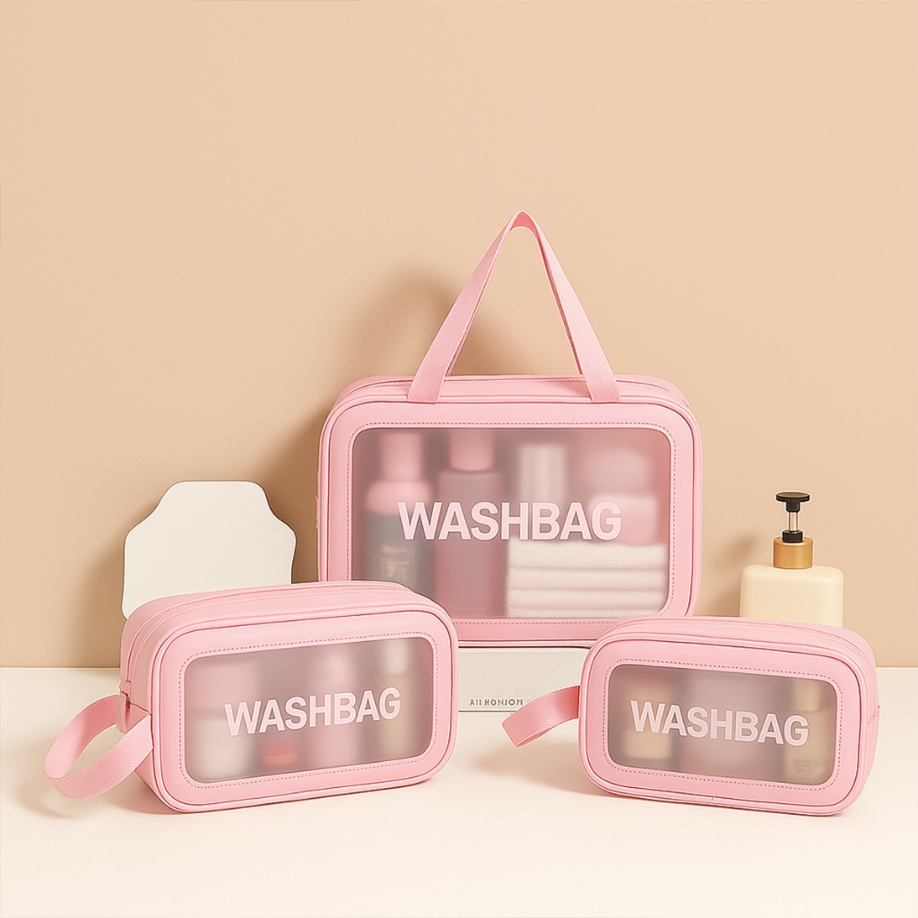 Kit 3un Necessaire Portátil Para Cosméticos Produtos De Higiene Pessoal Transparente MC04