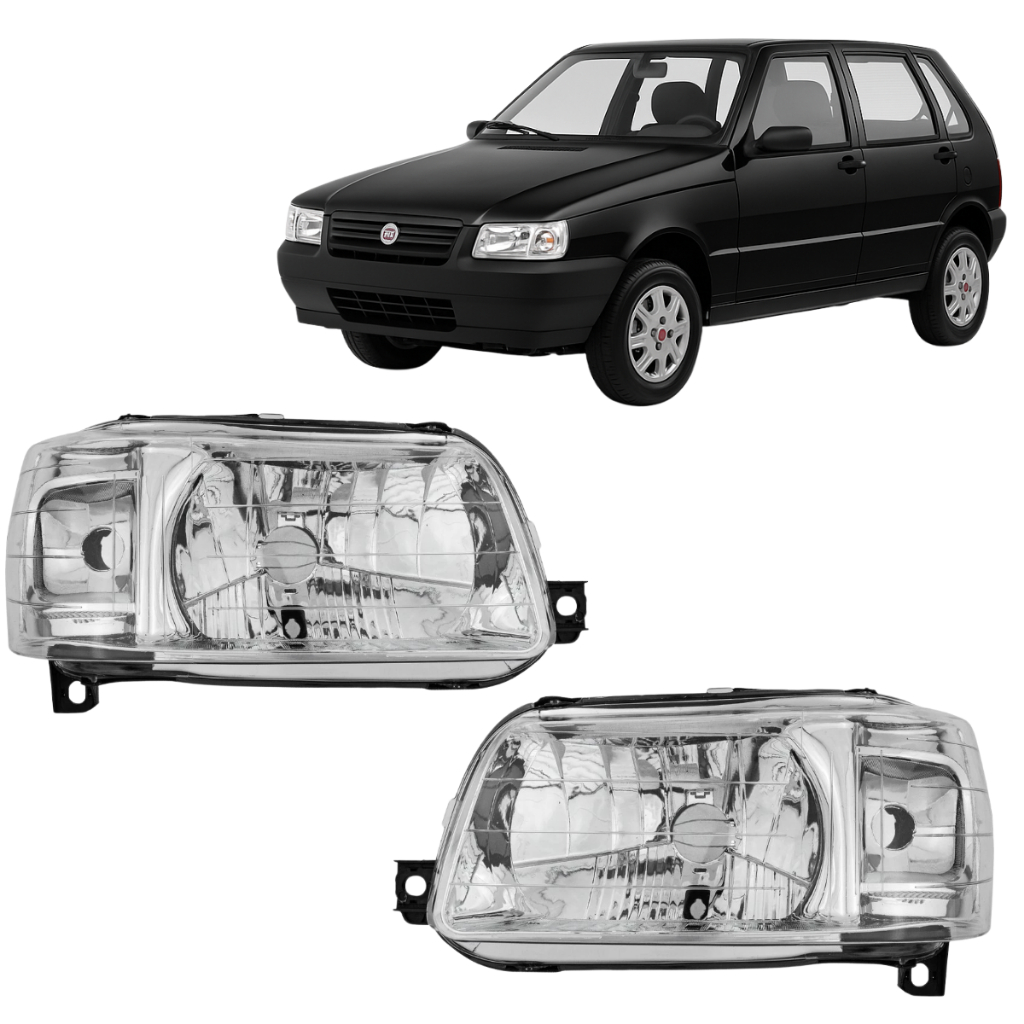 Par Farol Fiat Uno Mille Pitbull Fiorino 2004 2005 2006 2007 2008 2009 2010 2011 2012 2013 Cromado