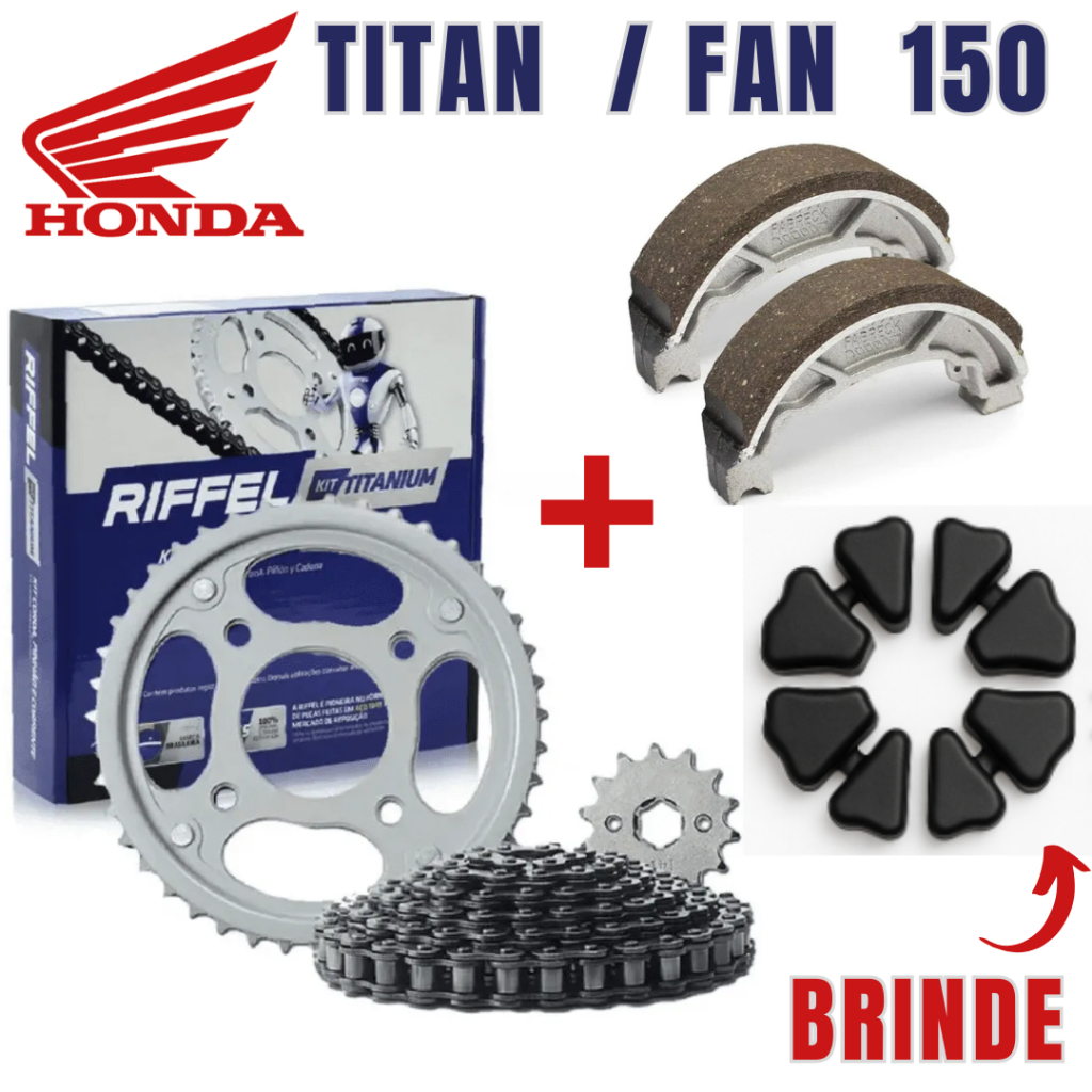 Kit Relação Riffel Titan 150+ Lona Freio ( Patins) + Coxim da Coroa em Oferta na Shopee