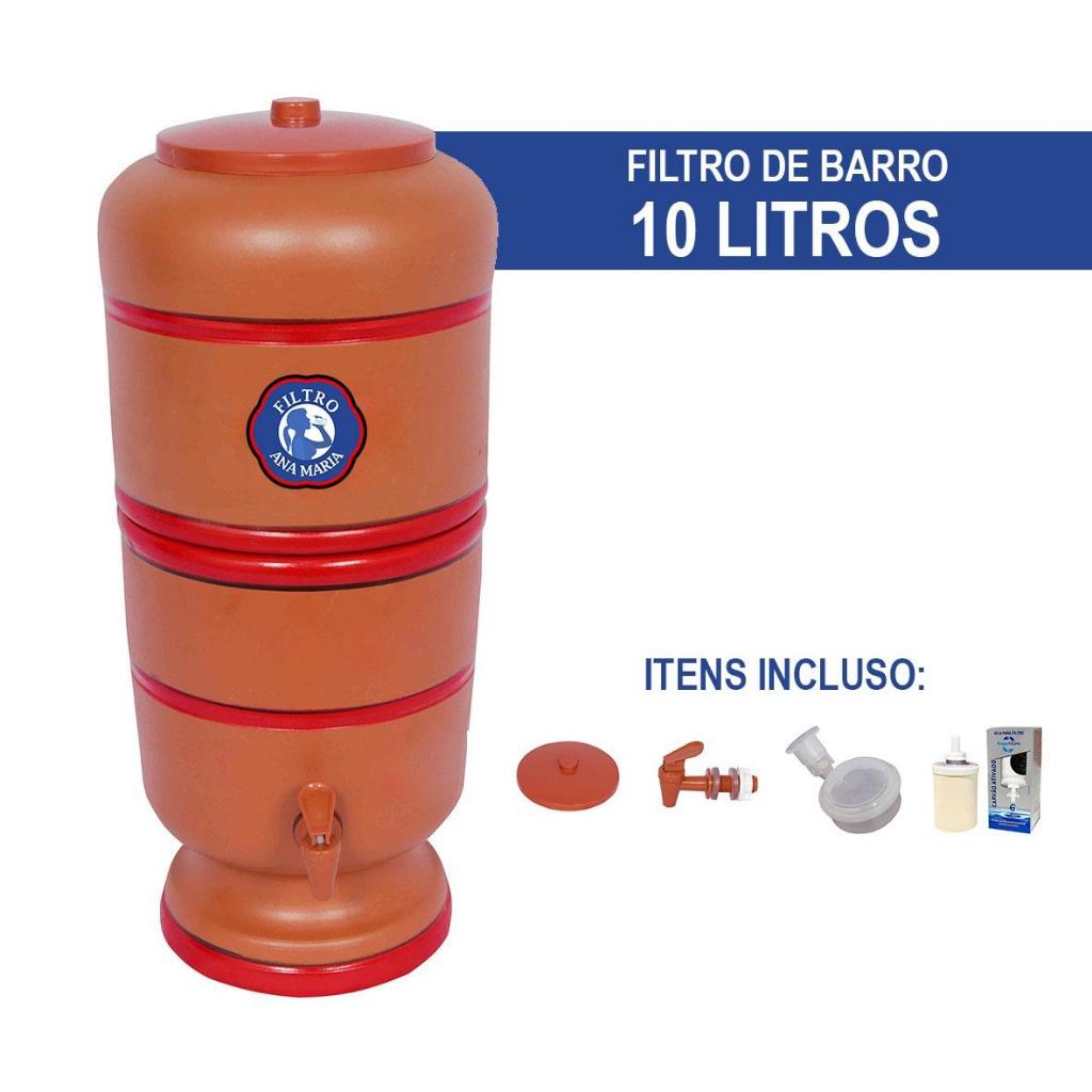 Filtro de Água de Barro 10 litros com Vela de carvão ativado +  Boia + Torneira
