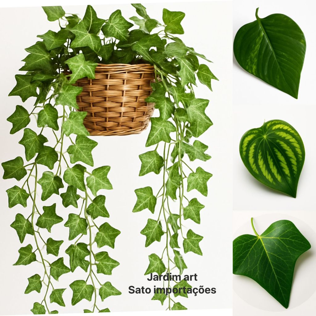 Arranjo Pendente 100cm Folhas Naturais + Vaso Vime Decorativo
