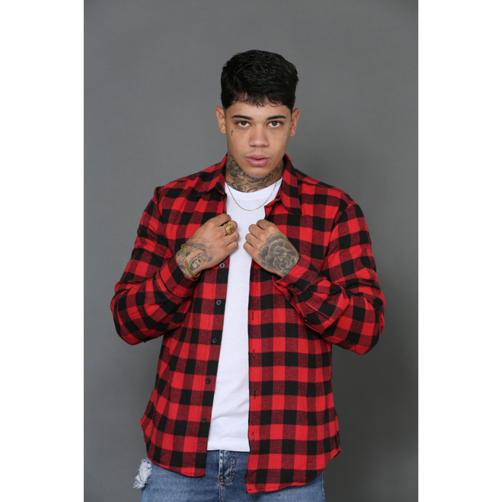 Camisa Xadrez Masculina Flanela Manga Longa Festa Junina Lenhador Cowboy Country Inverno