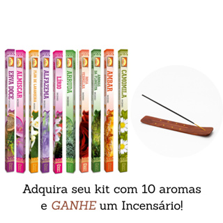 Kit 10 Incensos Massala Indiano Premium + Incensário | Aromas Variados para Meditação e Relaxar em Oferta na Shopee