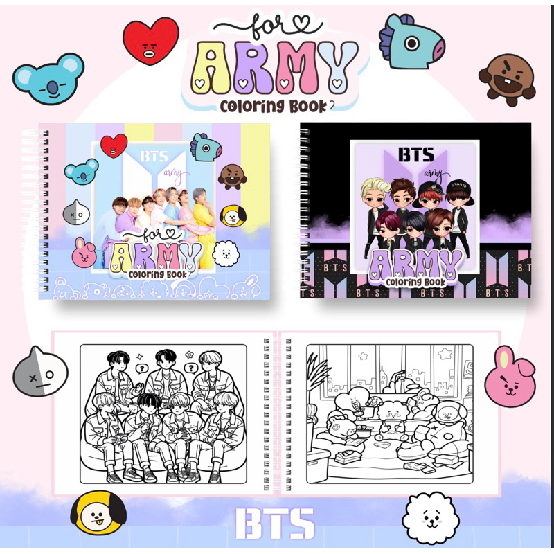 livro de colorir BTS, CAPA DURA-50paginas/tamanho a5/folhas 150g + acetato