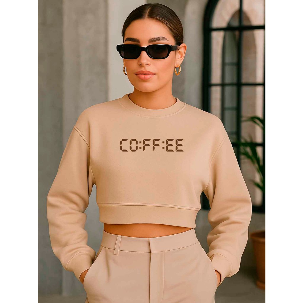 Blusa Cropped Moletom Feminino Frio Inverno Frase Coffe Hora do Café Forrado Várias Cores  Flanelado