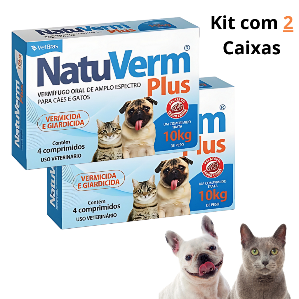 NatuVerm Plus Vermes Giardia Cão e Gato Kit 2cx 8 Comprimidos