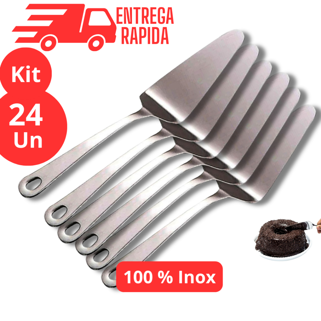 Kit 24 Espátula para Cortar Bolo Torta e Pães de Aço Inox Premium Utensílio de Cozinha Confeitaria Pizzaria Restaurante