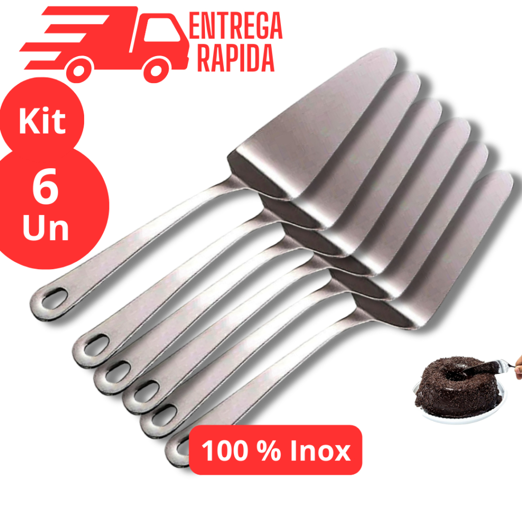 Kit 6 Espátula para Cortar Bolo Torta e Pães de Aço Inox Premium Utensílio de Cozinha Confeitaria Pizzaria Restaurante