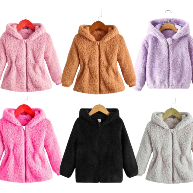 casaco teddy infantil unissex com zíper e capuz jaqueta pelinho quentinho