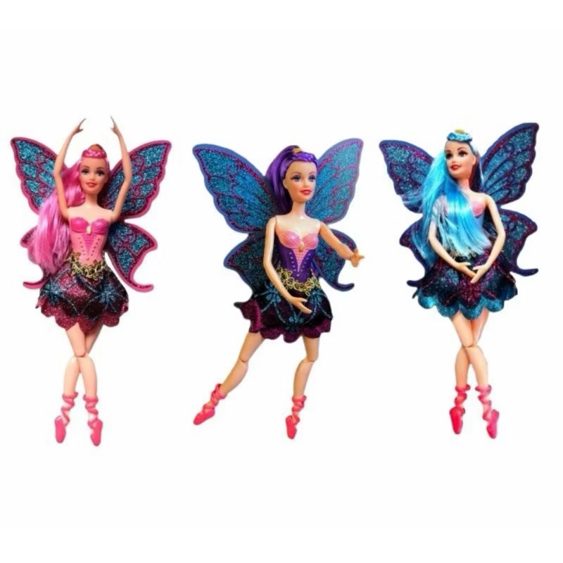 Kit com 1/2/3 Boneca Fada Bailarina Articulada Com Asas Brilhante Com Acessório . Frete Grátis em Oferta na Shopee