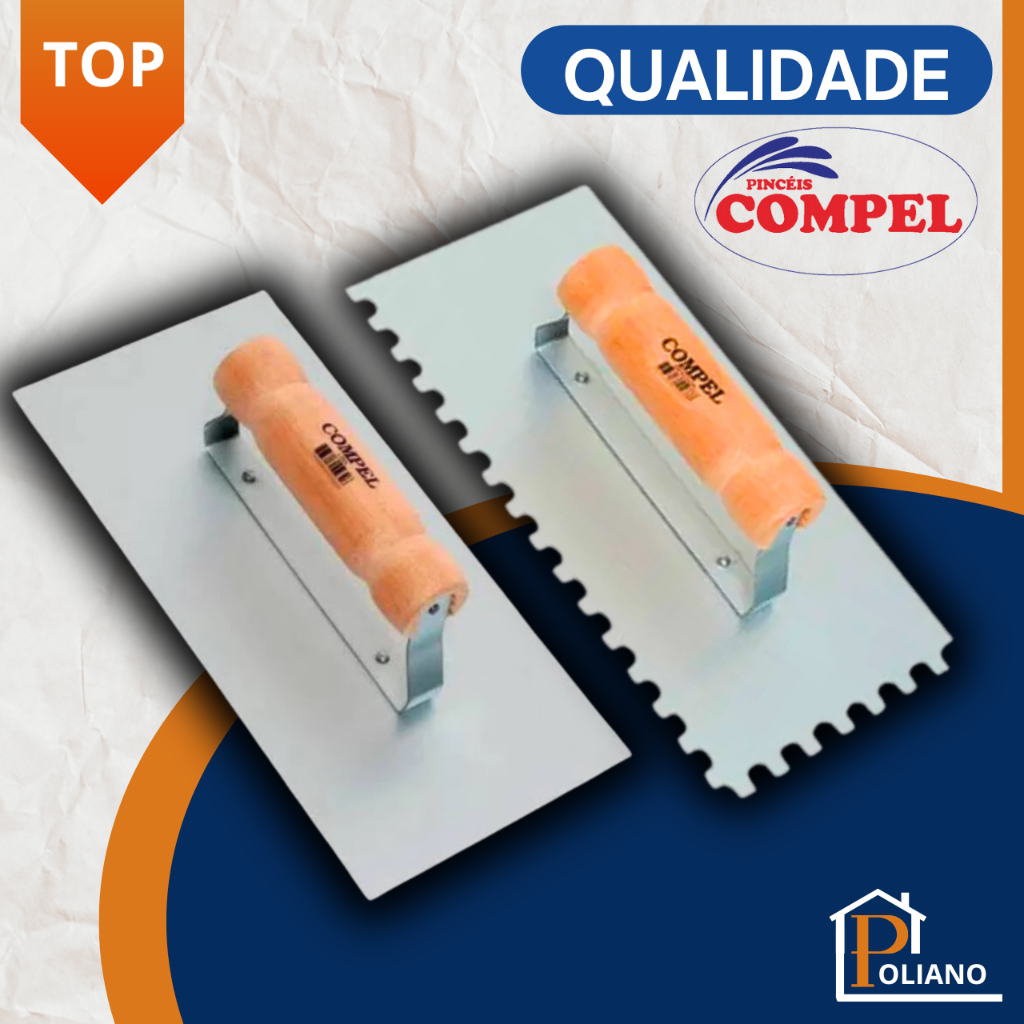 Desempenadeira Lisa de Aço ou Dentada de Aço Para Massa Corrida e Piso 12x26 Compel