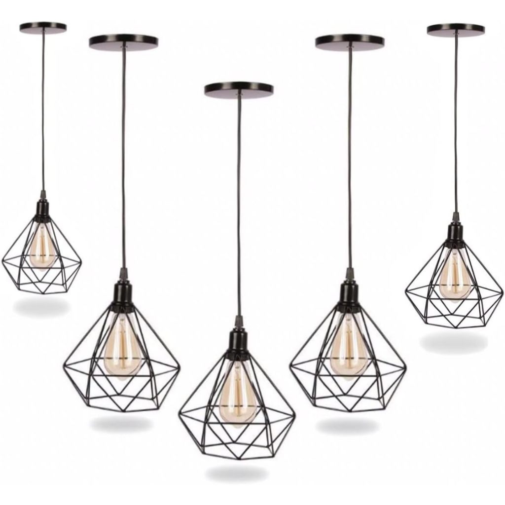 Kit 5 Luminárias de Teto Modelo Diamante Preto Lustre Retro Pendente Industrial em Oferta na Shopee