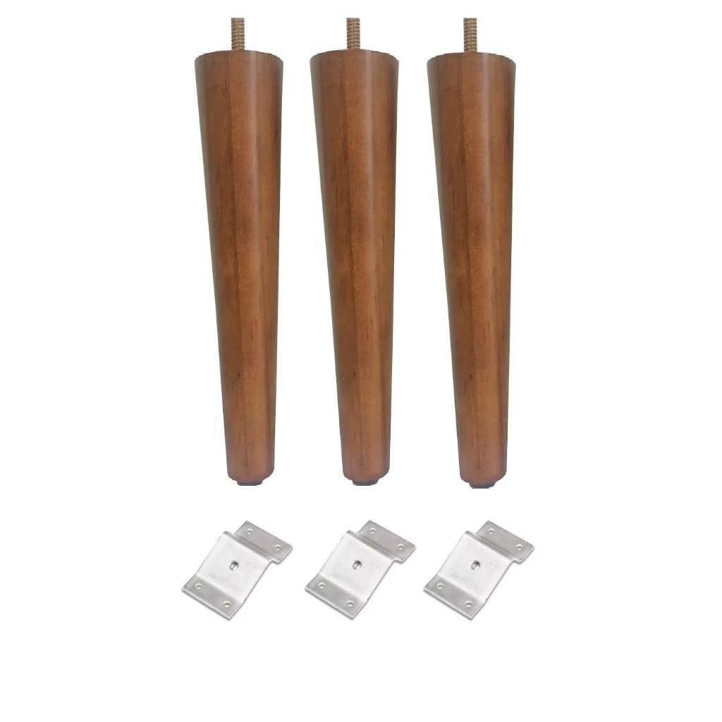 Kit Jogo 3 Pés Palito 30cm Com 3 Chapinha Inclinada Para Poltrona Puff Rack Móveis