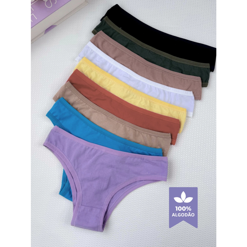 Kit 10 Calcinhas 100% Algodão Conforto Básica Cores Variadas Qualidade Premium