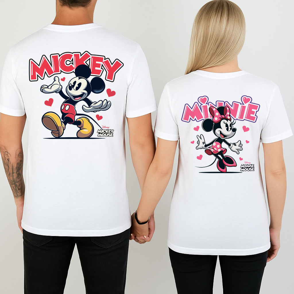 Kit Camiseta Branca Casal namorados Mickey e Minnie, presente criativo, dia dos namorados, do P ao Plus Size