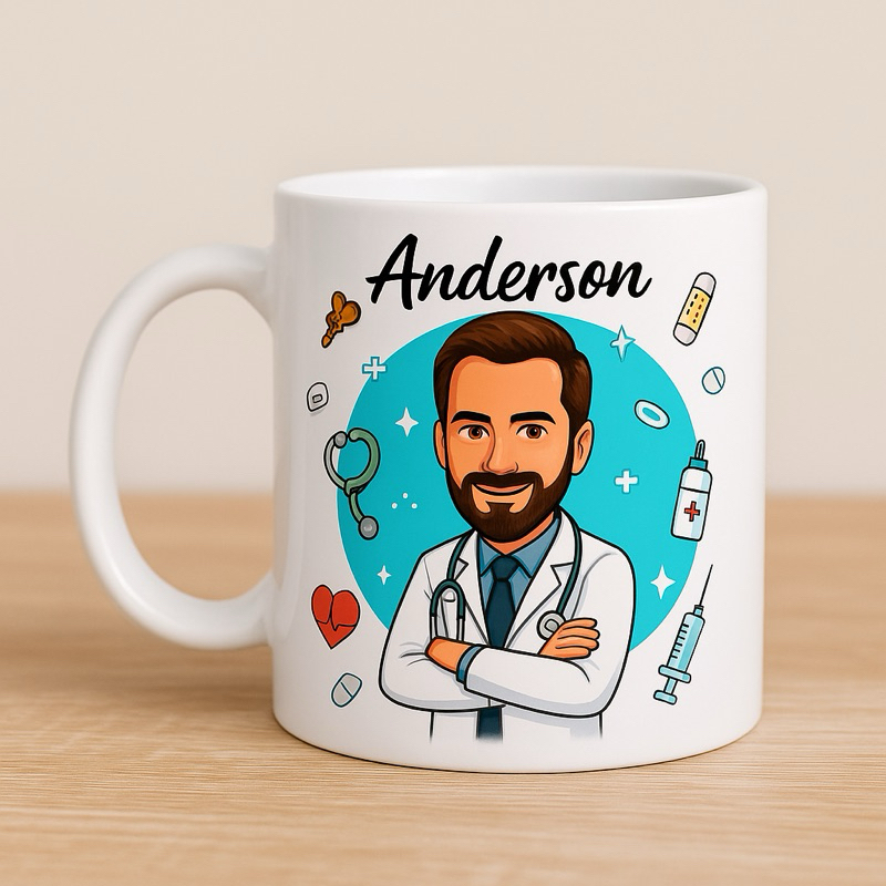 Caneca Personalizada Médico com Caricatura Avatar – Presente Criativo 325ml