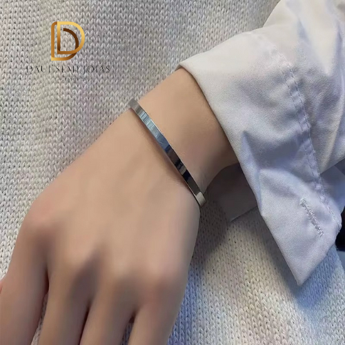 Bracelete Prata Unissex em Aço Inox 6mm Pulseira Masculina Feminina Maciça Lisa 6mm Prata em Aço 316L