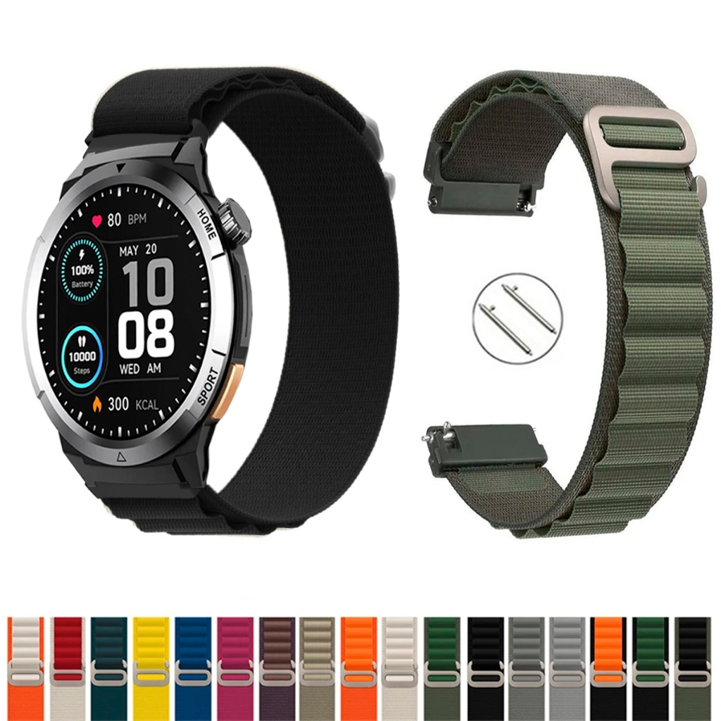 Pulseira 22mm De Nylon Alpinista para Smartwatch Qcy Gx Active S12 Macia Leve compativel pinos Engate
