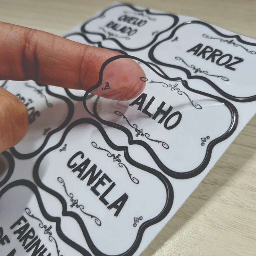 50 Adesivos no Vinil Transparente para Potes Organizadores Temperos Mantimentos Organizador 5x3cm