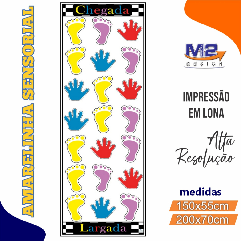 Amarelinha Sensorial em Lona Brincadeira - Cores - Educativo - Tapete - Infantil - Várias Medidas