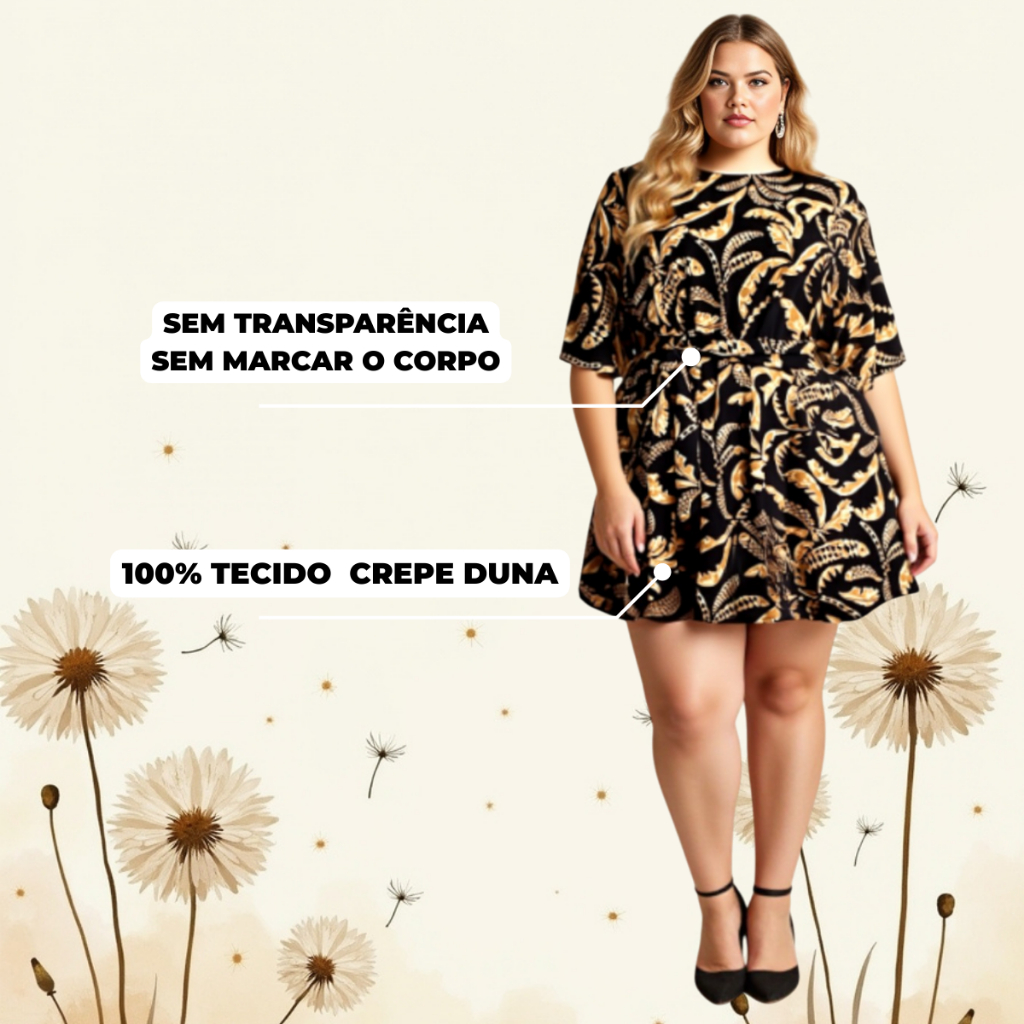 Vestido Feminino Plus Size em Viscose Premium Curto – Coleção Glow Cores Lisas | Tamanho Único 42 ao 54