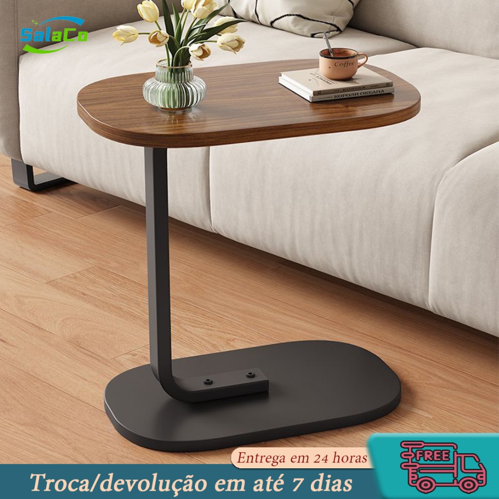 Mesa lateral moderna para sala de estar e quarto - Mesa de centro pequena de madeira com base e mesa lateral em Oferta na Shopee