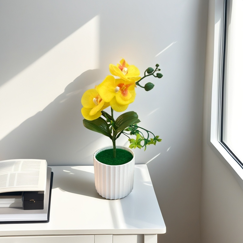 Arranjo De Flores Orquídeas Artificiais Com Vaso Para Decoração em Oferta na Shopee
