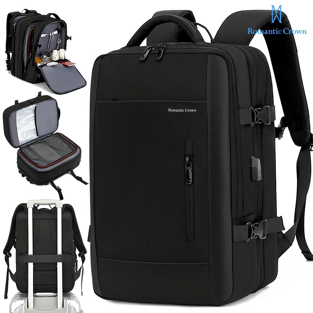ROMANTIC CROWN Mochila Viagem Executiva Expansível 45L Masculina e Feminina Reforçada para Notebook
