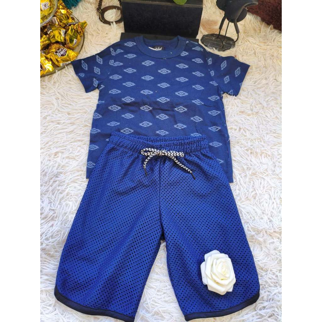 Conjunto Infantil Masculino, (Camiseta Estampada + Bermuda Azul Marinho), Tam: 2, Marca; Bethy.bethy