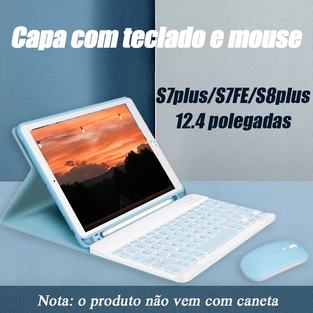capa para tablet com teclado e mouse Samsung Tab S7+/S7 FE/S8+ 12,4 polegadas