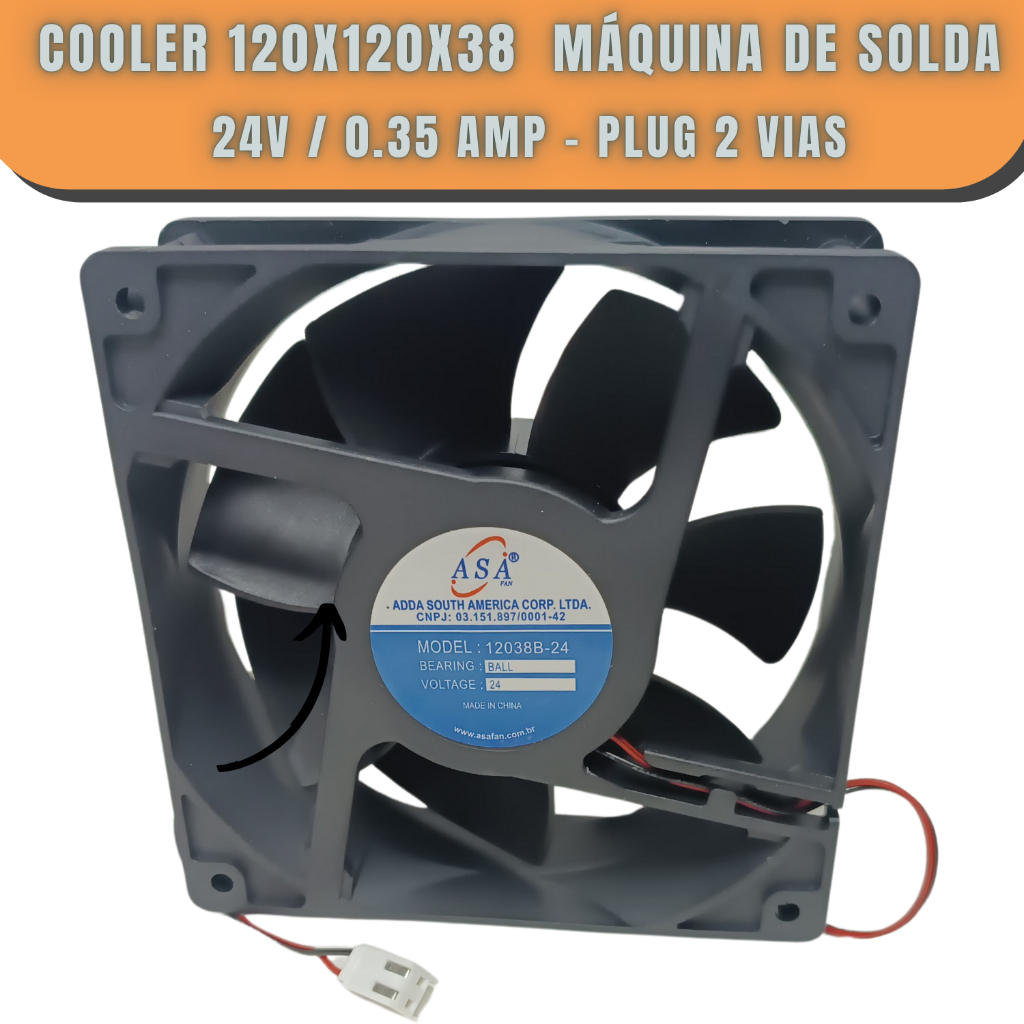 Cooler Fan Microventilador Maquina Inversora de Solda 120x120x38mm Ventoinha 24v 0.35 amperes Com Rolamento Fan 120mm