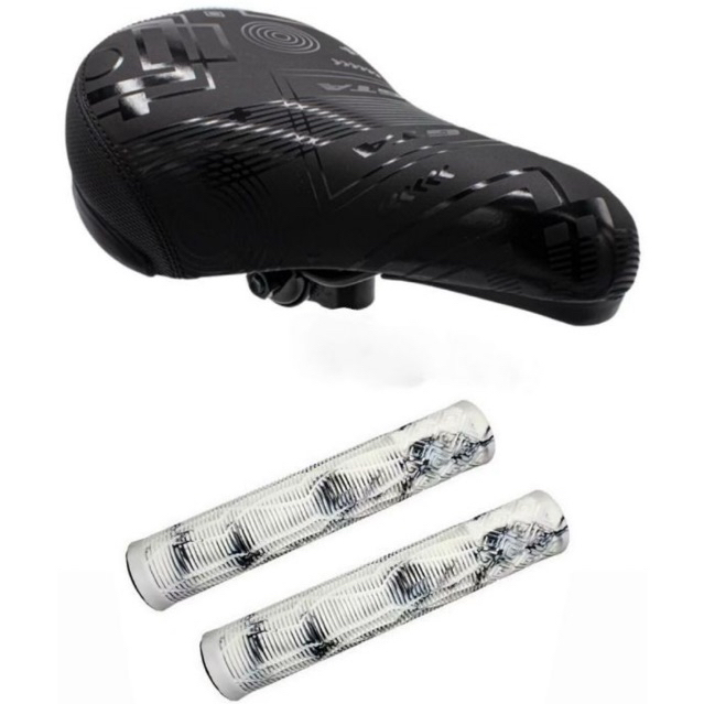 Banco Selim Gta Bmx Bicicleta Bike Macio Preto Confortável + Manopla Gios Bmx Freeride DH Punho Giosbr 165mm  Sem Flange