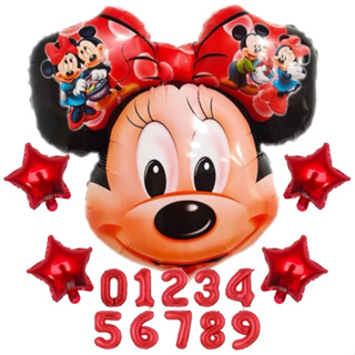 KIT MINNIE BALÃO METALIZADO NÚMERO MICKEY MINE MINNI LAÇO VERMELHO SUPER em Oferta na Shopee