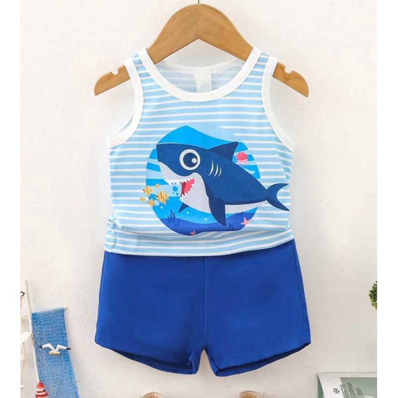 Conjunto infantil bebê menino Listrado Com estampa de Tubarão